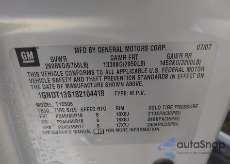 2008 Chevrolet Trailblazer Lt z USA, uszkodzony, nr VIN 1GNDT13S182104418